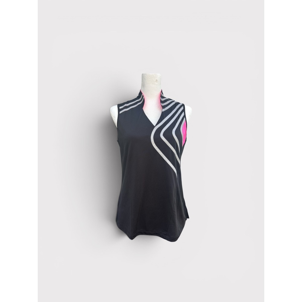 Jamie Sadock Womens Black Pink Silver Geometric Sleeveless Golf Top Shirt Small